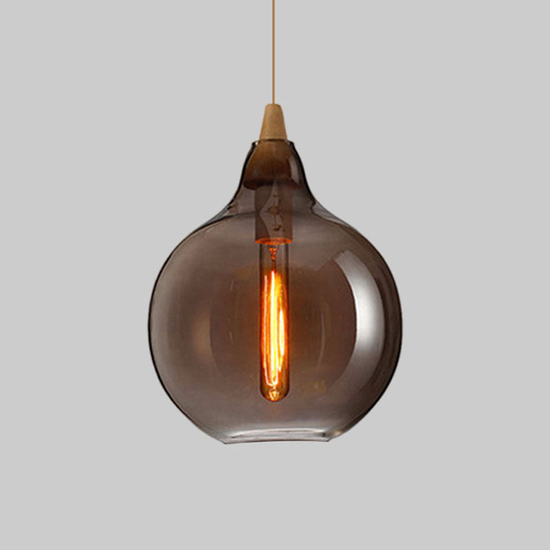Global/Gourd/Ellipse Pendant Light Contemporary Smoky/Amber/White Glass 1 Light Dining Room Hanging Ceiling Lamp Clearhalo 'Ceiling Lights' 'Glass shade' 'Glass' 'Modern Pendants' 'Modern' 'Pendant Lights' 'Pendants' Lighting' 991331