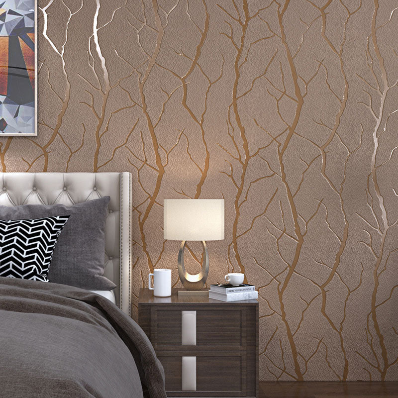 Stain-Resistant 3D Branches Flock Wallpaper 20.5"W x 33'L Nordic Wall Art for Accent Wall Light Brown Clearhalo 'Wall Decor' 'Wallpaper' 991522
