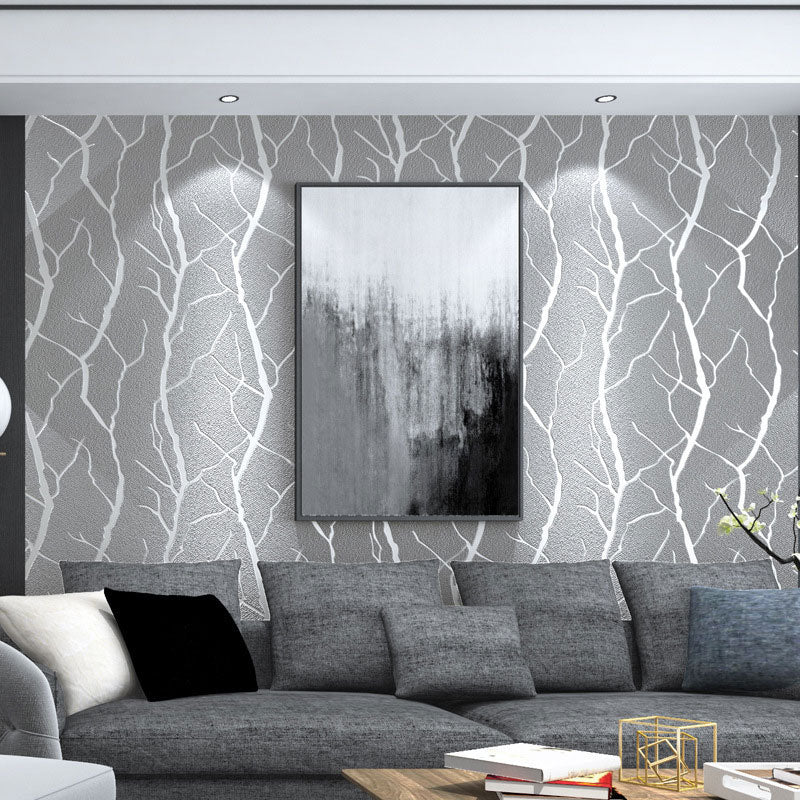 Stain-Resistant 3D Branches Flock Wallpaper 20.5"W x 33'L Nordic Wall Art for Accent Wall Light Gray Clearhalo 'Wall Decor' 'Wallpaper' 991525