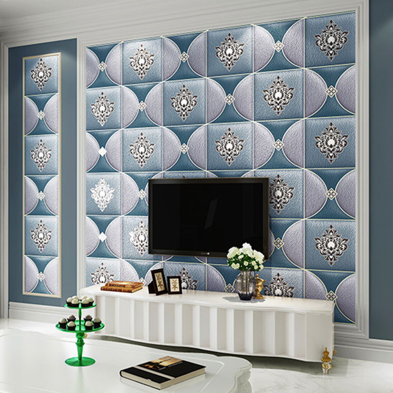 Damask Design Wall Art in Blue and Purple Flock Texture Wallpaper Roll, 33' by 20.5" Blue-Purple Clearhalo 'Wall Decor' 'Wallpaper' 991553