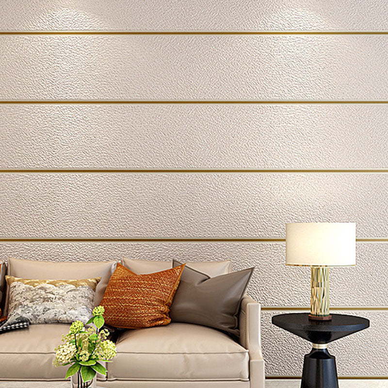 Minimalist Horizontal Stripe Wall Decor in Natural Color Bedroom Flock Fabric Wallpaper, 33' x 20.5" Khaki Clearhalo 'Modern wall decor' 'Modern' 'Wallpaper' Wall Decor' 991556
