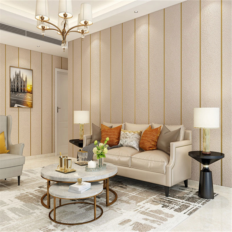 Minimalist Horizontal Stripe Wall Decor in Natural Color Bedroom Flock Fabric Wallpaper, 33' x 20.5" Clearhalo 'Modern wall decor' 'Modern' 'Wallpaper' Wall Decor' 991557