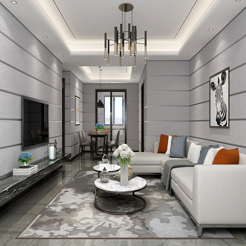 Minimalist Horizontal Stripe Wall Decor in Natural Color Bedroom Flock Fabric Wallpaper, 33' x 20.5" Clearhalo 'Modern wall decor' 'Modern' 'Wallpaper' Wall Decor' 991561