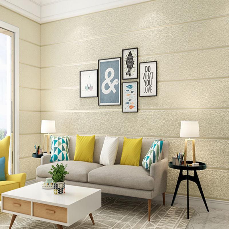 Minimalist Horizontal Stripe Wall Decor in Natural Color Bedroom Flock Fabric Wallpaper, 33' x 20.5" Beige Clearhalo 'Modern wall decor' 'Modern' 'Wallpaper' Wall Decor' 991564