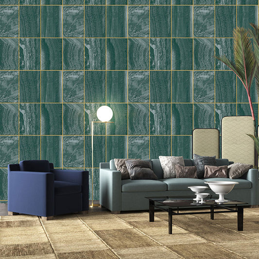 Contemporary Wallpaper Roll for Dining Room Decor with Marble Effect and Rectangle Design in Green Clearhalo 'Modern wall decor' 'Modern' 'Wallpaper' Wall Decor' 991601