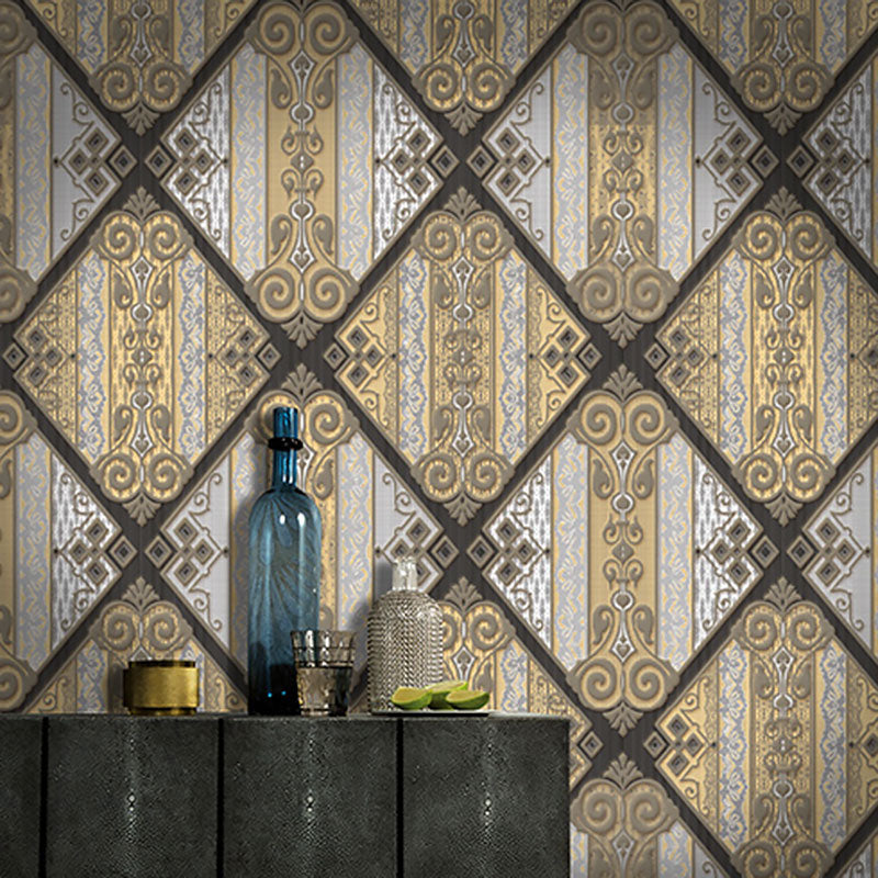 Grid and Blossom Plaster Wall Decor 900 Wallpaper Roll for Guest Room, 20.5-inch x 33-foot Black-Brown Clearhalo 'Wall Decor' 'Wallpaper' 991647