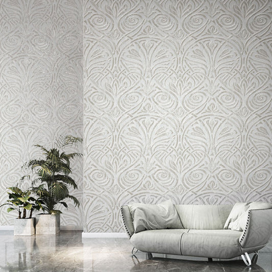 Floral Design Wall Art for Bedroom Decor Lines Wallpaper in Neutral Color, Stain-Resistant Light Gray Clearhalo 'Vintage wall decor' 'Vintage' 'Wallpaper' Wall Decor' 991660