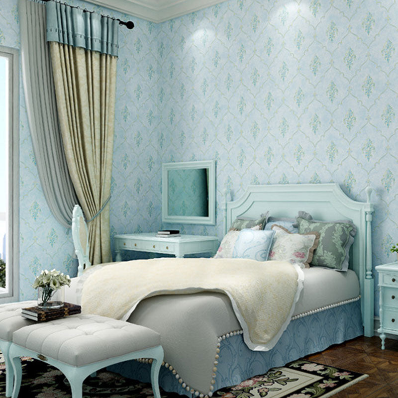 Harlequin and Blossom Wall Covering for Accent Wall in Soft Color, Non-Pasted, 20.5 in x 33 ft Sky Blue Clearhalo 'Vintage wall decor' 'Vintage' 'Wallpaper' Wall Decor' 991683