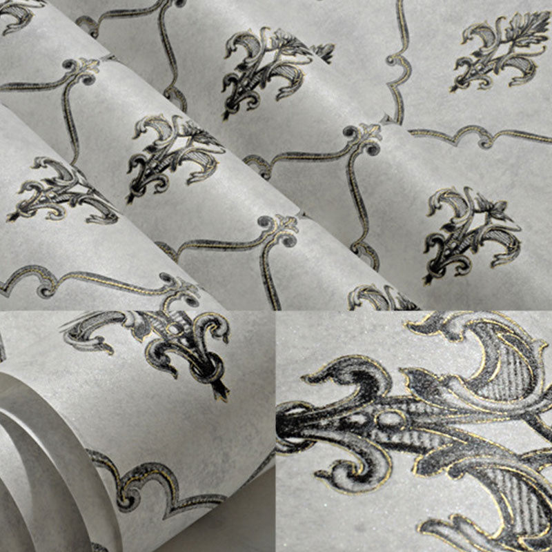 Harlequin and Blossom Wall Covering for Accent Wall in Soft Color, Non-Pasted, 20.5 in x 33 ft Silver Gray Clearhalo 'Vintage wall decor' 'Vintage' 'Wallpaper' Wall Decor' 991686