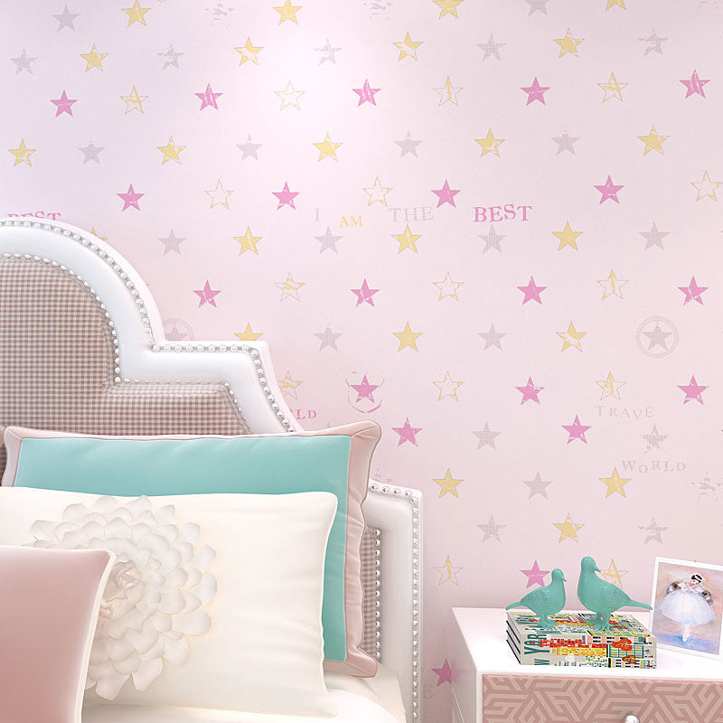 Natural Color Contemporary Wall Art 20.5 in x 31 ft Star Wallpaper Roll for Boy's or Girl's Bedroom Pink Clearhalo 'Wall Decor' 'Wallpaper' 991732