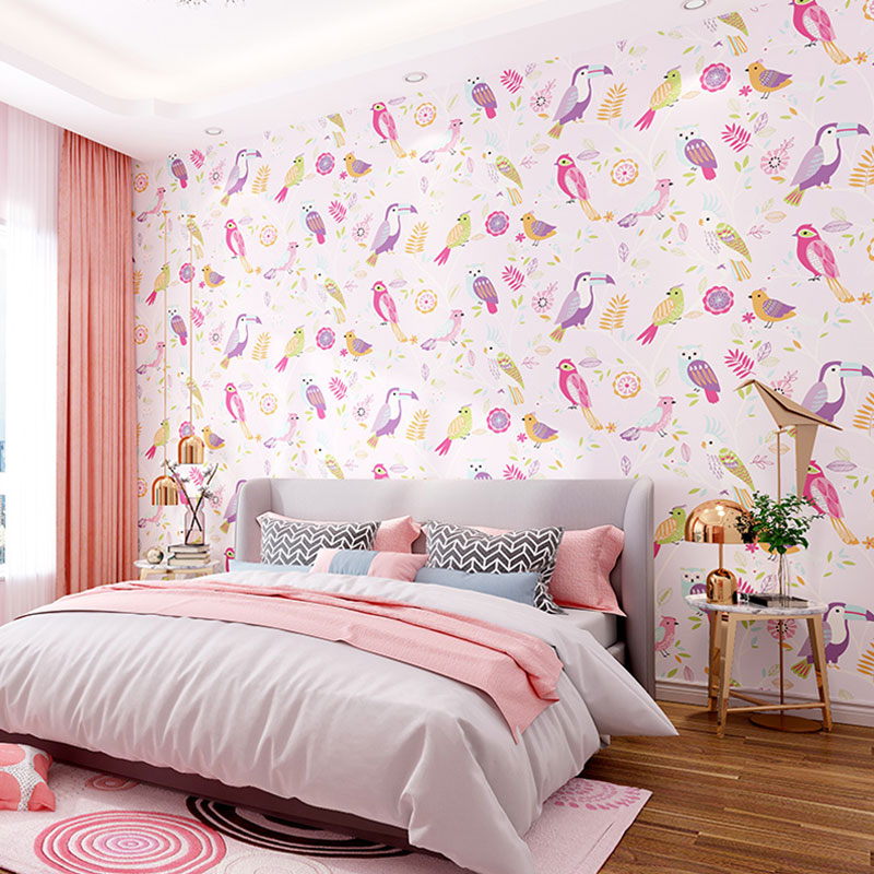 Pastel Color Simple Wallpaper 900 Bird and Lemon Wall Art for Kid's Bedroom Clearhalo 'Wall Decor' 'Wallpaper' 991763