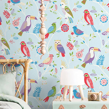 Pastel Color Simple Wallpaper 900 Bird and Lemon Wall Art for Kid's Bedroom Blue Clearhalo 'Wall Decor' 'Wallpaper' 991766