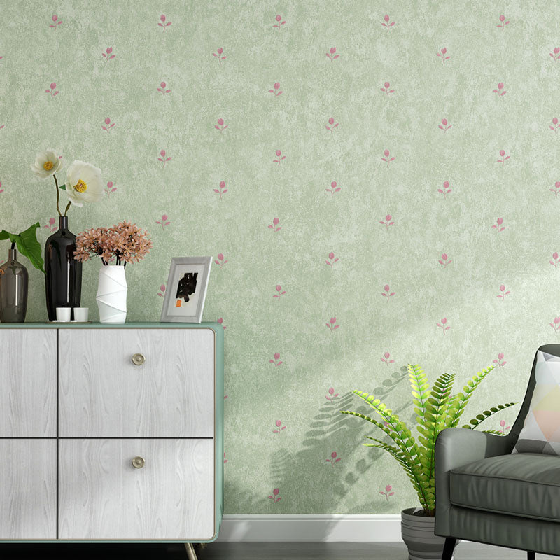 Waterproofing Dense Flower Pattern Wallpaper 31' x 20.5" Simple Wall Covering for Girl's Bedroom Light Green Clearhalo 'Country wall decor' 'Rustic' 'Wallpaper' Wall Decor' 991776