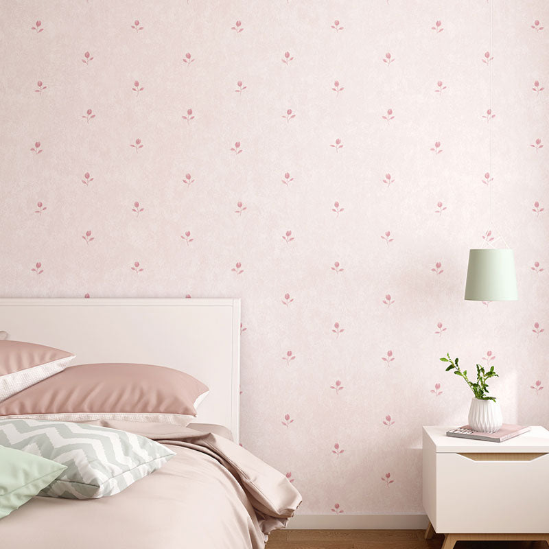 Waterproofing Dense Flower Pattern Wallpaper 31' x 20.5" Simple Wall Covering for Girl's Bedroom Light Pink Clearhalo 'Country wall decor' 'Rustic' 'Wallpaper' Wall Decor' 991779