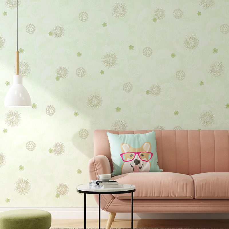 Minimalist Flower and Dandelion Wallpaper for Accent Wall, 57.1 sq ft. Wall Decor in Pastel Color Light Green Clearhalo 'Country wall decor' 'Rustic' 'Wallpaper' Wall Decor' 991836