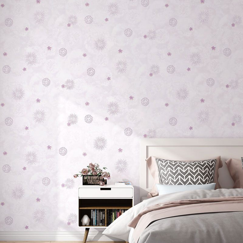 Minimalist Flower and Dandelion Wallpaper for Accent Wall, 57.1 sq ft. Wall Decor in Pastel Color Light Purple Clearhalo 'Country wall decor' 'Rustic' 'Wallpaper' Wall Decor' 991839