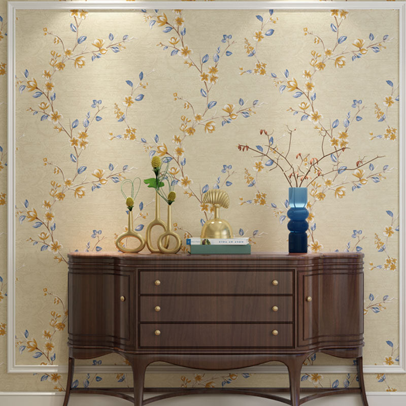 33' x 20.5" Countryside Wallpaper Roll for Living Room Decor with Flower Pattern in Neutral Color Light Coffee Clearhalo 'Country wall decor' 'Rustic' 'Wallpaper' Wall Decor' 991851