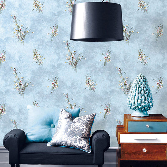 Decorative Cluster Blossoms Wallpaper Non-Woven Fabric Wall Covering for Living Room in Pastel Blue Clearhalo 'Country wall decor' 'Rustic' 'Wallpaper' Wall Decor' 991870
