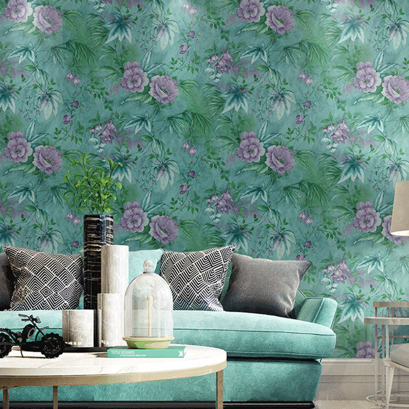 Natural Color Modern Wall Covering Flower and Plant Wallpaper Roll for Accent Wall Aqua Clearhalo 'Country wall decor' 'Rustic' 'Wallpaper' Wall Decor' 991883