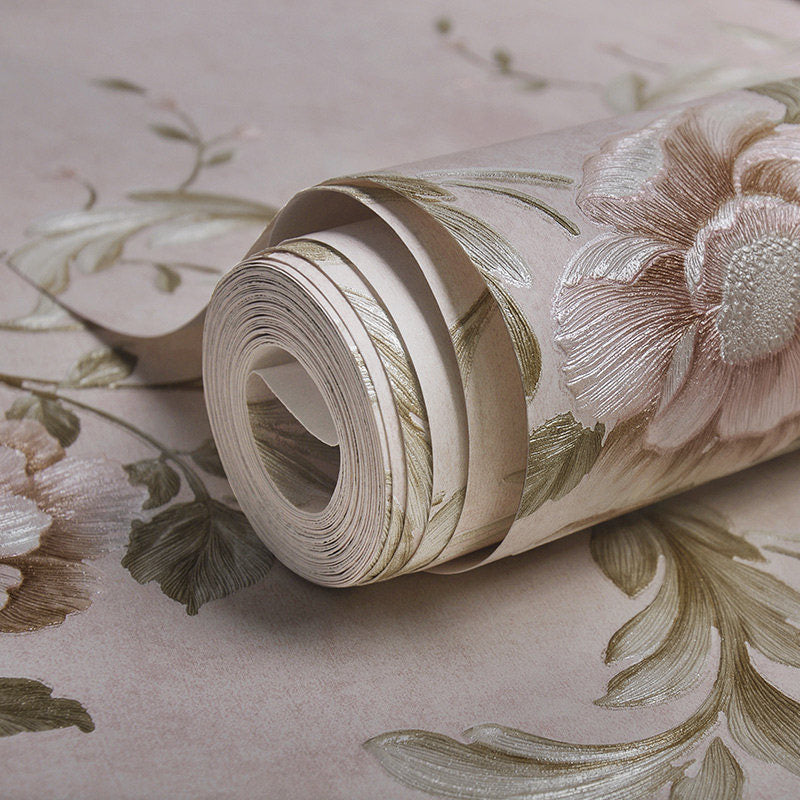 33' x 20.5" Flowers Wallpaper for Guest Room Decor Leaves Wall Covering in Neutral Color, Water-Resistant Clearhalo 'Vintage wall decor' 'Vintage' 'Wallpaper' Wall Decor' 991913