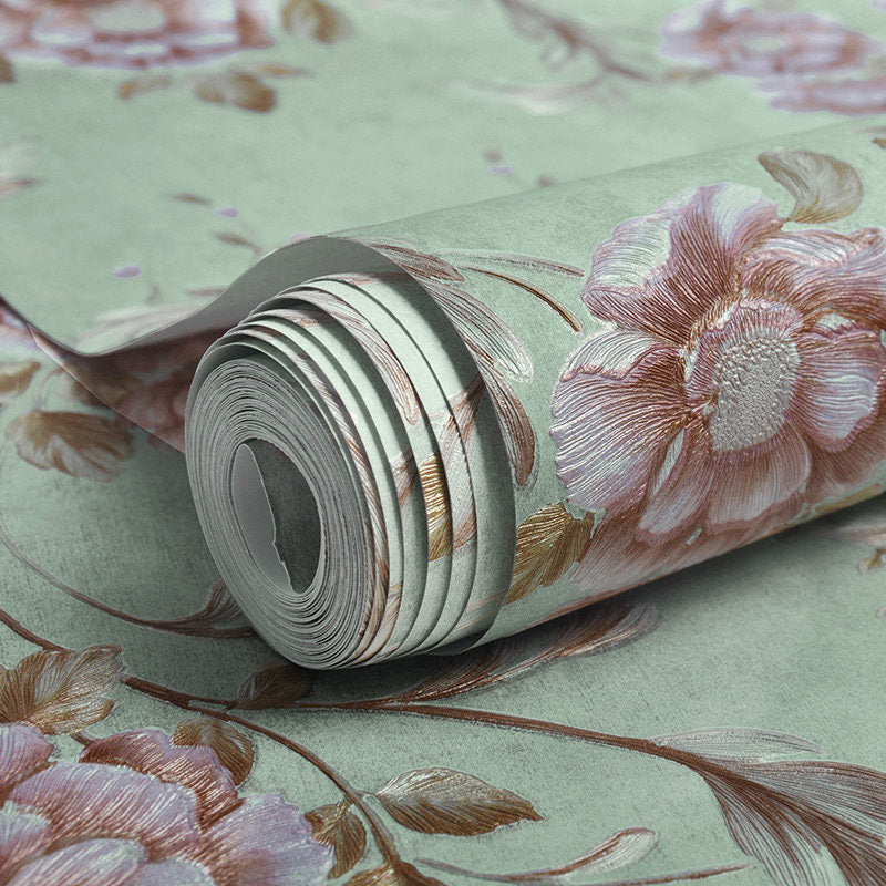 33' x 20.5" Flowers Wallpaper for Guest Room Decor Leaves Wall Covering in Neutral Color, Water-Resistant Clearhalo 'Vintage wall decor' 'Vintage' 'Wallpaper' Wall Decor' 991916