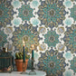 Stain-Resistant Blossoms Wallpaper Non-Woven Material Traditional Wall Covering for Dining Room Blue Clearhalo 'Wall Decor' 'Wallpaper' 991926