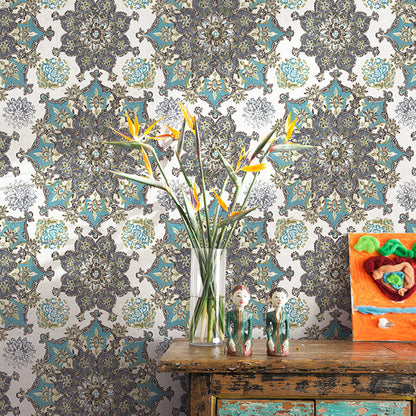 Stain-Resistant Blossoms Wallpaper Non-Woven Material Traditional Wall Covering for Dining Room Gray-Blue Clearhalo 'Wall Decor' 'Wallpaper' 991929