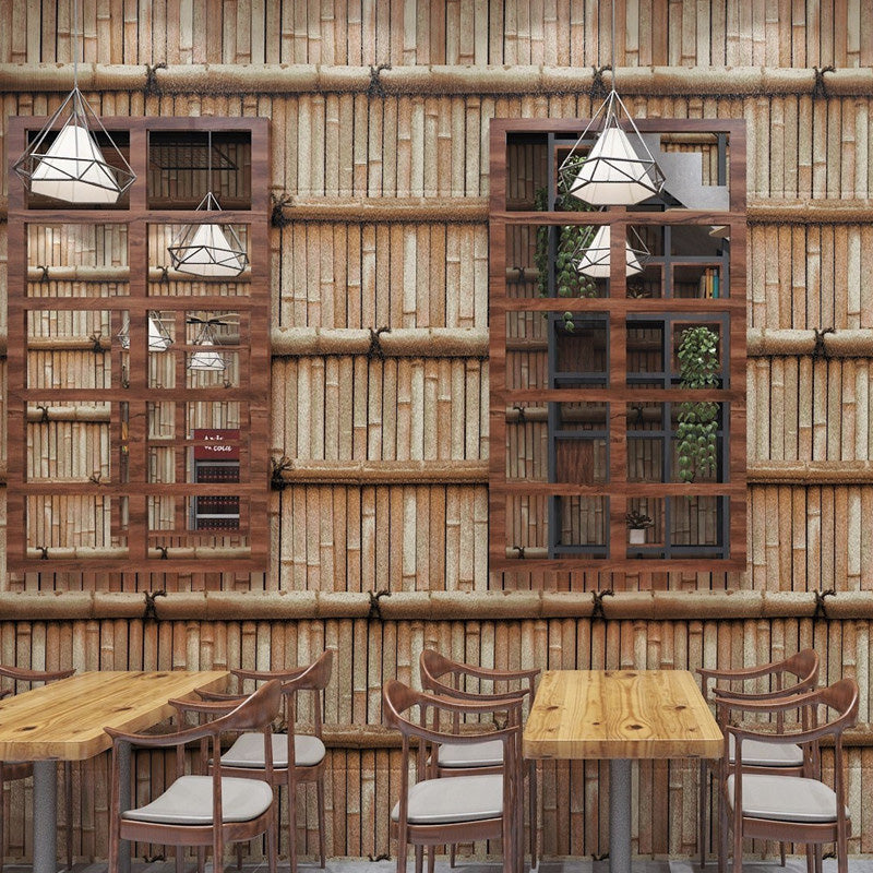 Neutral Color Asia Inspired Wallpaper 57.1 sq ft. Bamboo Textured Wall Decor for Guest Room Brown Clearhalo 'Wall Decor' 'Wallpaper' 991952