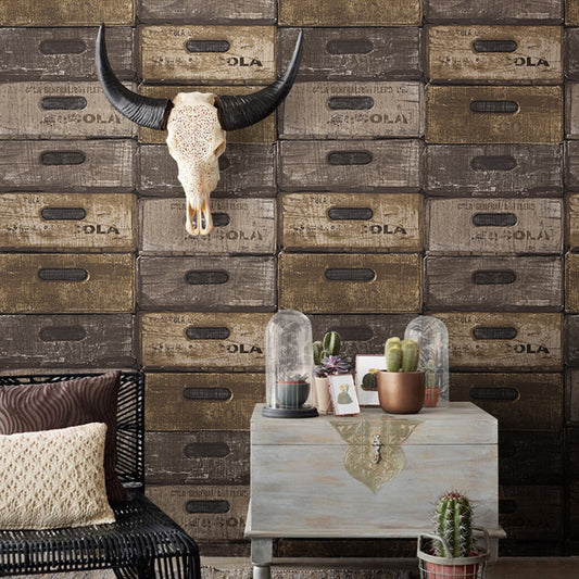 Wood Effect Wall Covering in Neutral Color Plaster Wallpaper for Accent Wall, 33'L x 20.5"W Gray-Coffee Clearhalo 'Industrial wall decor' 'Industrial' 'Wallpaper' Wall Decor' 991974