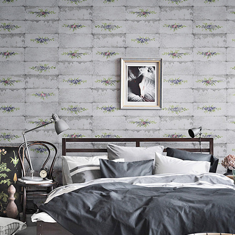 Brick Effect Wall Covering for Coffee Shop Decoration Floral Design Wallpaper in Natural Color, Stain-Resistant Clearhalo 'Industrial wall decor' 'Industrial' 'Wallpaper' Wall Decor' 992009