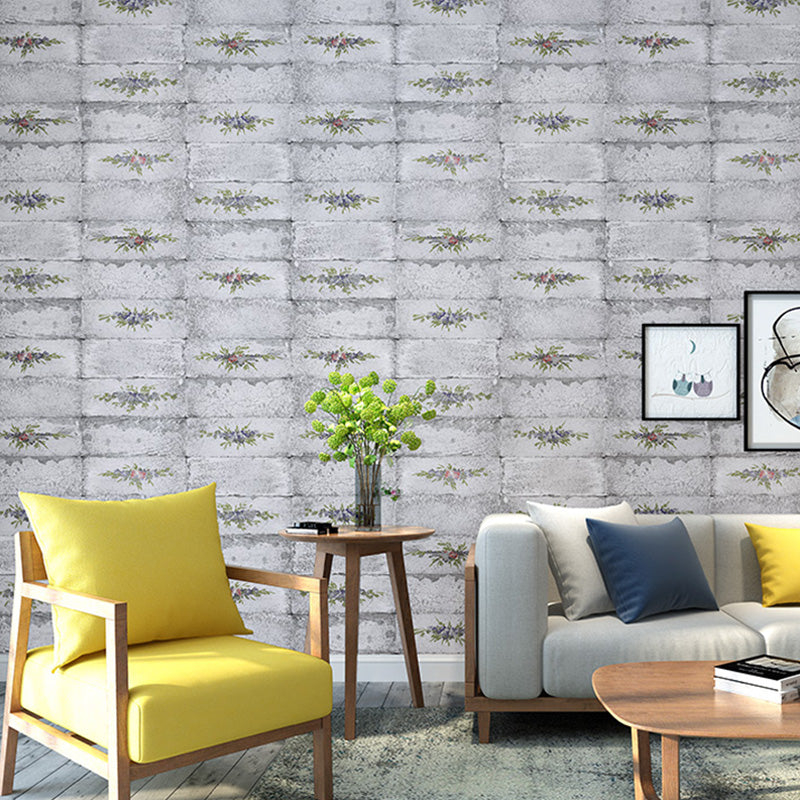 Brick Effect Wall Covering for Coffee Shop Decoration Floral Design Wallpaper in Natural Color, Stain-Resistant Clearhalo 'Industrial wall decor' 'Industrial' 'Wallpaper' Wall Decor' 992010