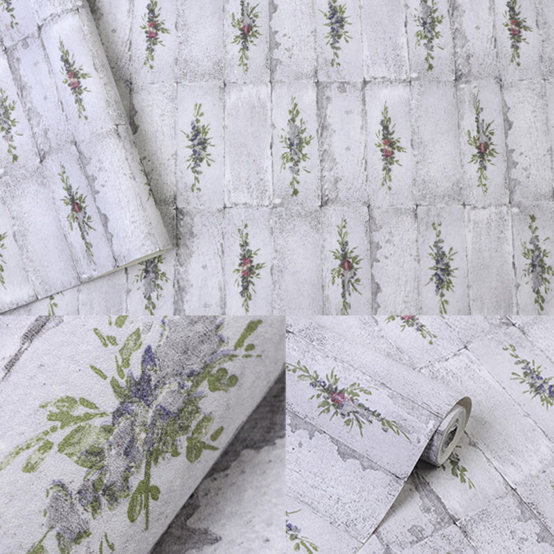 Brick Effect Wall Covering for Coffee Shop Decoration Floral Design Wallpaper in Natural Color, Stain-Resistant Clearhalo 'Industrial wall decor' 'Industrial' 'Wallpaper' Wall Decor' 992011