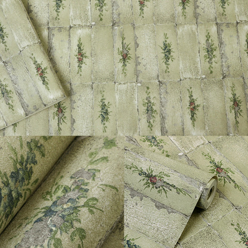 Brick Effect Wall Covering for Coffee Shop Decoration Floral Design Wallpaper in Natural Color, Stain-Resistant Clearhalo 'Industrial wall decor' 'Industrial' 'Wallpaper' Wall Decor' 992014