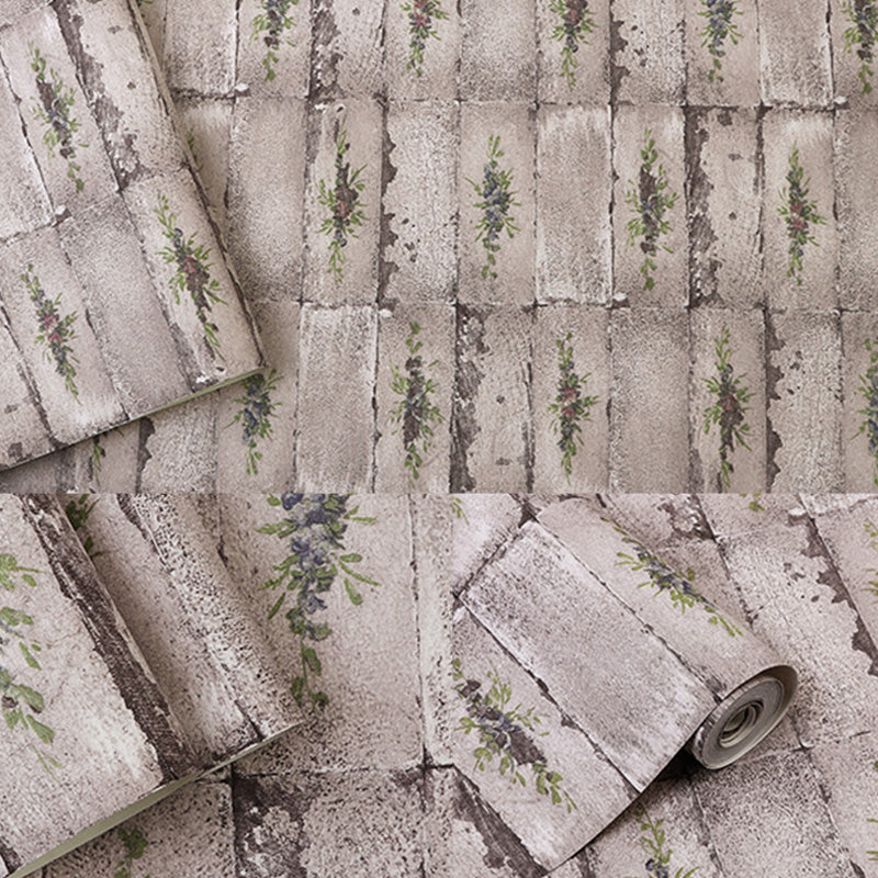 Brick Effect Wall Covering for Coffee Shop Decoration Floral Design Wallpaper in Natural Color, Stain-Resistant Clearhalo 'Industrial wall decor' 'Industrial' 'Wallpaper' Wall Decor' 992017