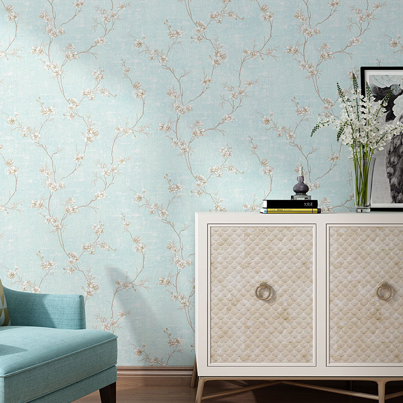 Entwined Floral Design Wallpaper for Bedroom Decoration Plant Wall Art in Natural Color, Stain-Resistant Light Blue Clearhalo 'Country wall decor' 'Rustic' 'Wallpaper' Wall Decor' 992031