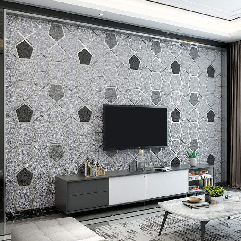 Natural Color Contemporary Wall Decor 33' by 20.5" 3D Geometries Vinyl Wallpaper for Bathroom Light Gray Clearhalo 'Wall Decor' 'Wallpaper' 992058
