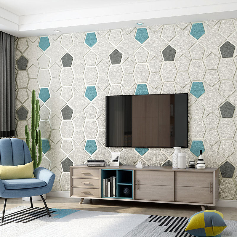 Natural Color Contemporary Wall Decor 33' by 20.5" 3D Geometries Vinyl Wallpaper for Bathroom Blue Clearhalo 'Wall Decor' 'Wallpaper' 992061