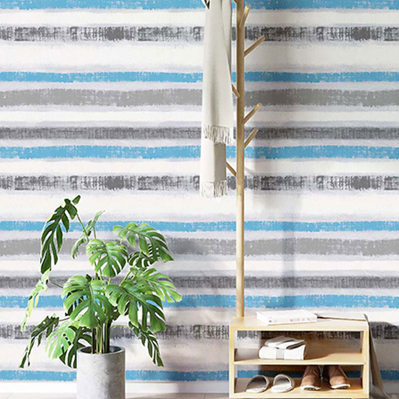 Contemporary Horizontal Stripe Wall Covering, 33' by 20.5" Wallpaper in Natural Color Blue Clearhalo 'Modern wall decor' 'Modern' 'Wallpaper' Wall Decor' 992077