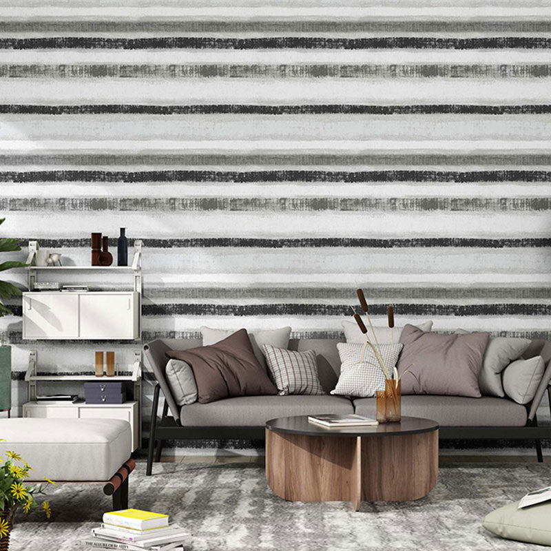 Contemporary Horizontal Stripe Wall Covering, 33' by 20.5" Wallpaper in Natural Color Grey Clearhalo 'Modern wall decor' 'Modern' 'Wallpaper' Wall Decor' 992087