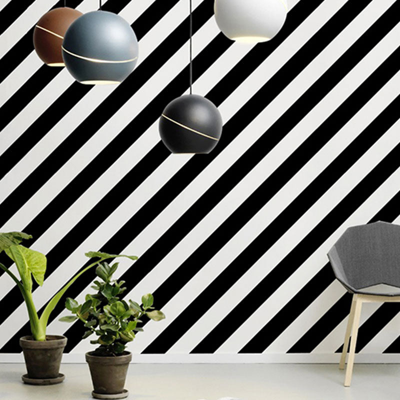 33' x 20.5" Nordic Wallpaper Roll for Accent Wall with Diagonal Stripe in Black and White Black-White Clearhalo 'Modern wall decor' 'Modern' 'Wallpaper' Wall Decor' 992115