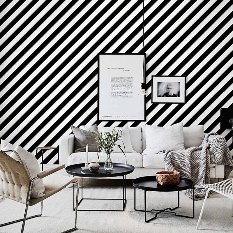 33' x 20.5" Nordic Wallpaper Roll for Accent Wall with Diagonal Stripe in Black and White Clearhalo 'Modern wall decor' 'Modern' 'Wallpaper' Wall Decor' 992117