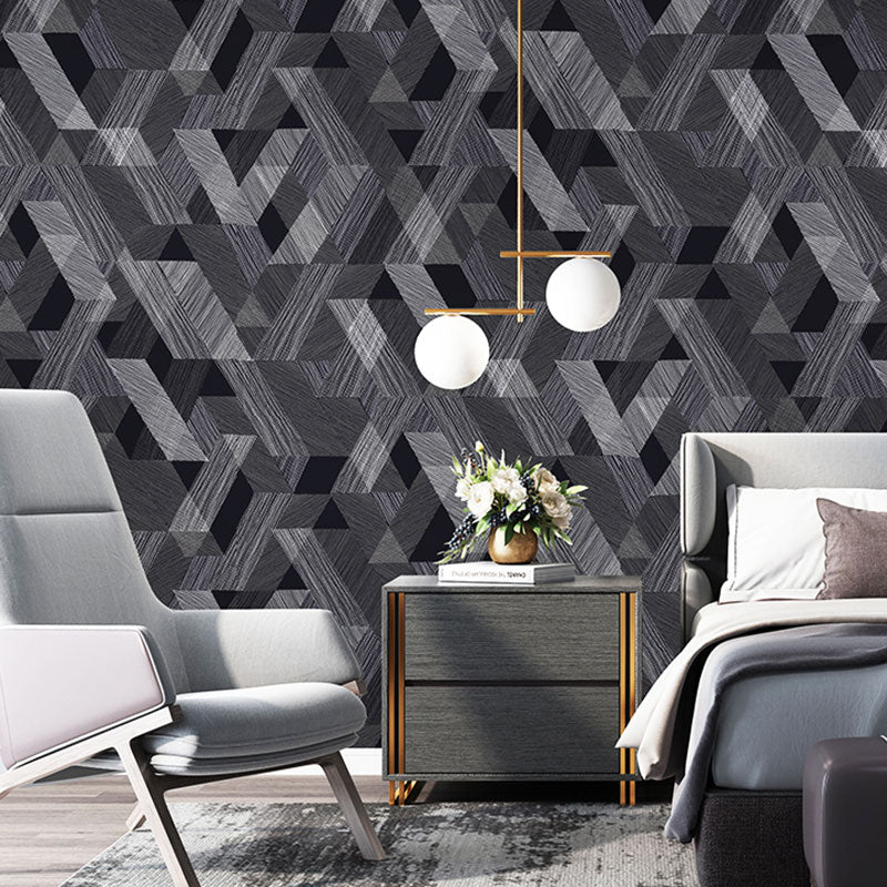 Stain-Resistant Geometries Wall Art Non-Woven Fabric Wallpaper in Dark Color for Accent Wall Black Clearhalo 'Modern wall decor' 'Modern' 'Wallpaper' Wall Decor' 992143