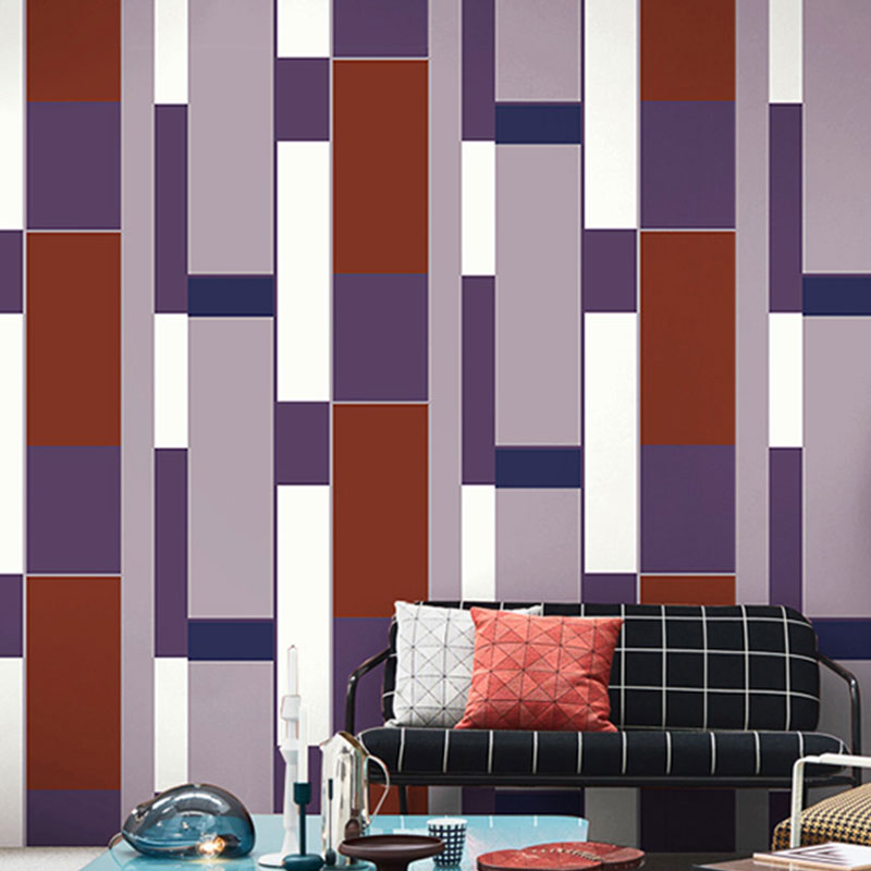 20.5" x 33' Contemporary Wallpaper Roll for Home Decoration with Stripe and Geometries Design in Neutral Color Purple Clearhalo 'Modern wall decor' 'Modern' 'Wallpaper' Wall Decor' 992219