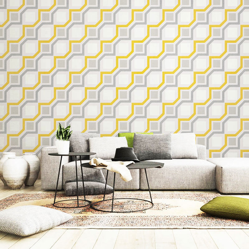 Harlequin and Grid Wall Art in Neutral Color Vinyl Wallpaper for Home Decor, 20.5"W x 33'L Yellow Clearhalo 'Modern wall decor' 'Modern' 'Wallpaper' Wall Decor' 992369