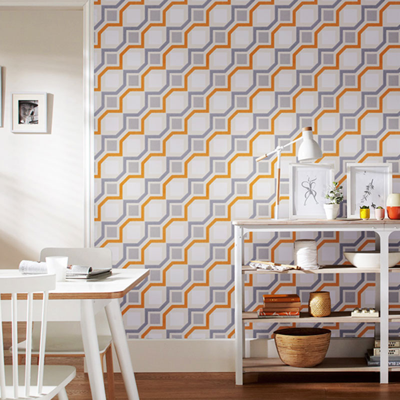 Harlequin and Grid Wall Art in Neutral Color Vinyl Wallpaper for Home Decor, 20.5"W x 33'L Orange Clearhalo 'Modern wall decor' 'Modern' 'Wallpaper' Wall Decor' 992372