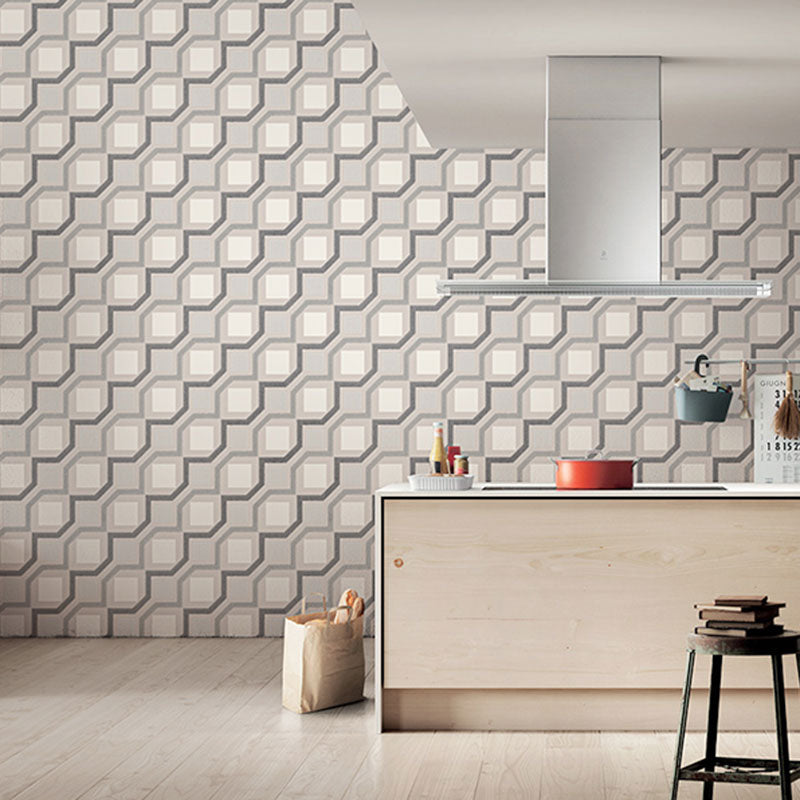 Harlequin and Grid Wall Art in Neutral Color Vinyl Wallpaper for Home Decor, 20.5"W x 33'L Grey Clearhalo 'Modern wall decor' 'Modern' 'Wallpaper' Wall Decor' 992375