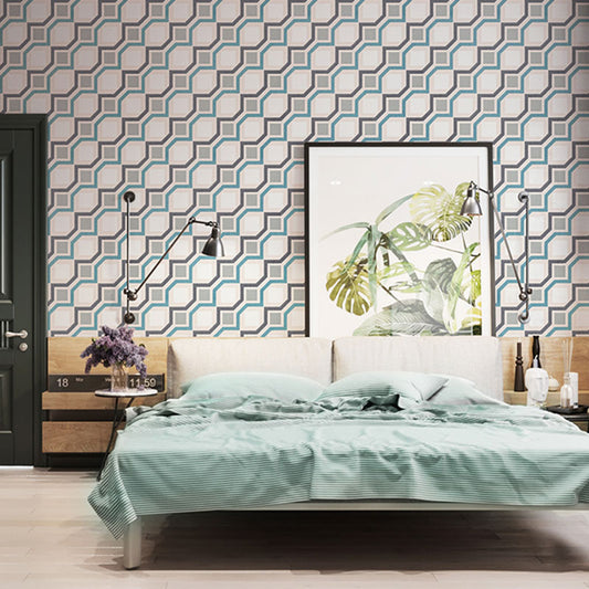 Harlequin and Grid Wall Art in Neutral Color Vinyl Wallpaper for Home Decor, 20.5"W x 33'L Turquoise Clearhalo 'Modern wall decor' 'Modern' 'Wallpaper' Wall Decor' 992378