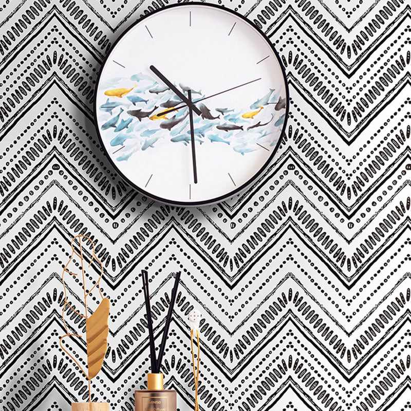 Waving Lines Wallpaper Roll for Living Room Decor in Black and White, Easy to Remove, 29.1 sq ft. Black-White Clearhalo 'Modern wall decor' 'Modern' 'Wallpaper' Wall Decor' 992453