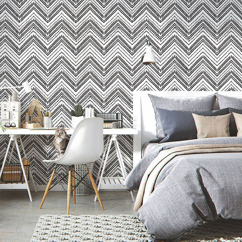 Waving Lines Wallpaper Roll for Living Room Decor in Black and White, Easy to Remove, 29.1 sq ft. Clearhalo 'Modern wall decor' 'Modern' 'Wallpaper' Wall Decor' 992455