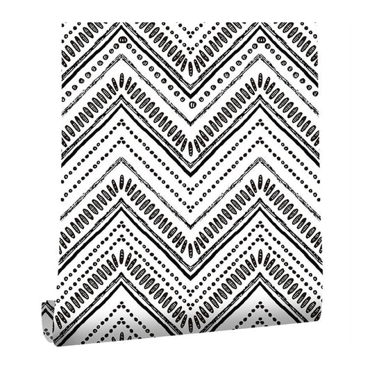 Waving Lines Wallpaper Roll for Living Room Decor in Black and White, Easy to Remove, 29.1 sq ft. Clearhalo 'Modern wall decor' 'Modern' 'Wallpaper' Wall Decor' 992456